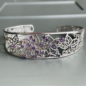 Amethyst Floral Filigree Open Work Sterling Silver Cuff Bracelet By HENG…